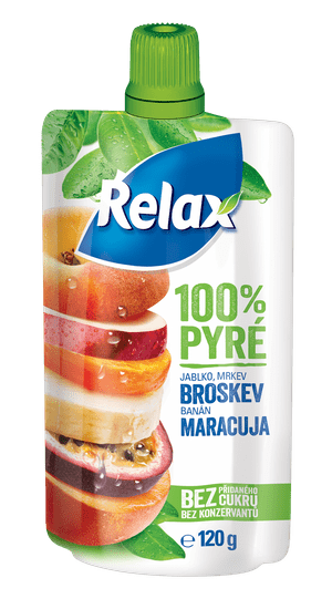 Relax 100% pyré Jablko -Mrkev-BROSKEV-Banán-MARACUJA 12x 120 g