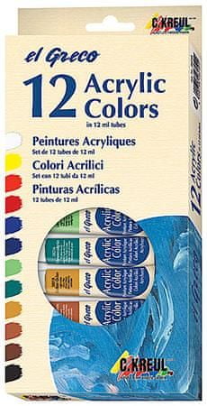KREUL Sada Akrylová barva "EL GRECO", 12 barev, 12 ml v tubě