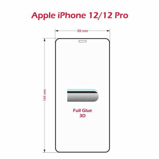 SWISSTEN Ochranné sklo Ultra Durable 3D Full Glue Glass Apple iPhone 12/12 Pro 64701865, černé