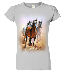 Hobbytriko Dámské tričko s koněm - Malované koně Barva: Světle šedý melír (03), Velikost: S