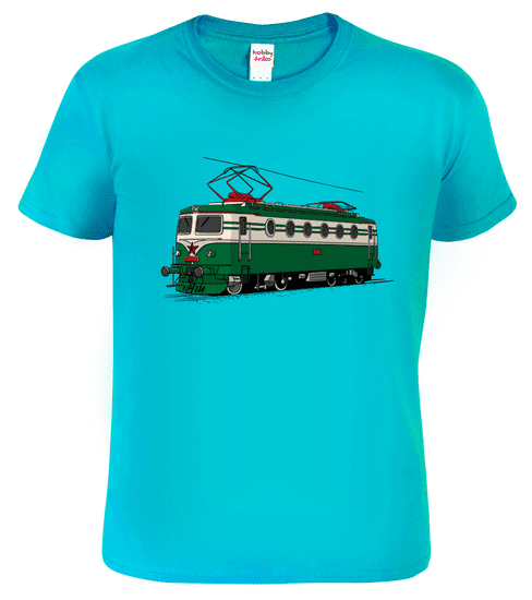 Hobbytriko Dětské tričko s vlakem - Barevná lokomotiva BOBINA Barva: Tyrkysová (44), Velikost: 4 roky / 110 cm