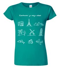 Hobbytriko Cestovatelské tričko - Cestovatelské symboly Barva: Emerald (19), Velikost: XL