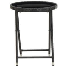Greatstore Čajový stolek černý 60 cm polyratan a tvrzené sklo