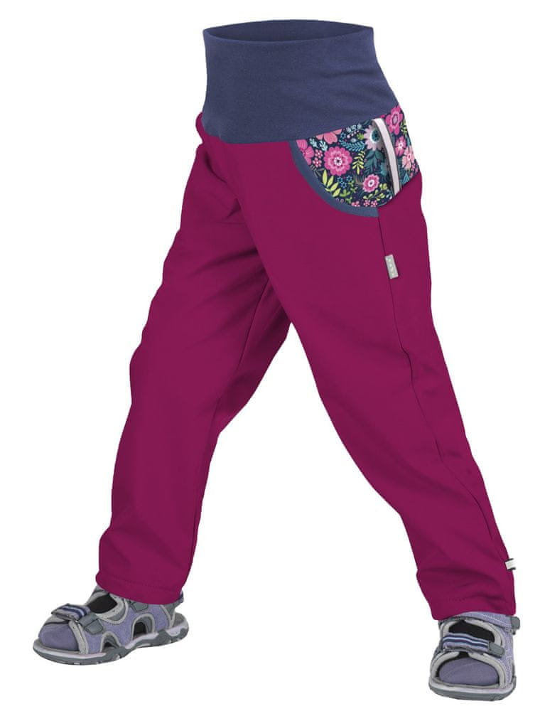 Unuo dívčí softshellové kalhoty bez zateplení Květinky 98/104 růžová