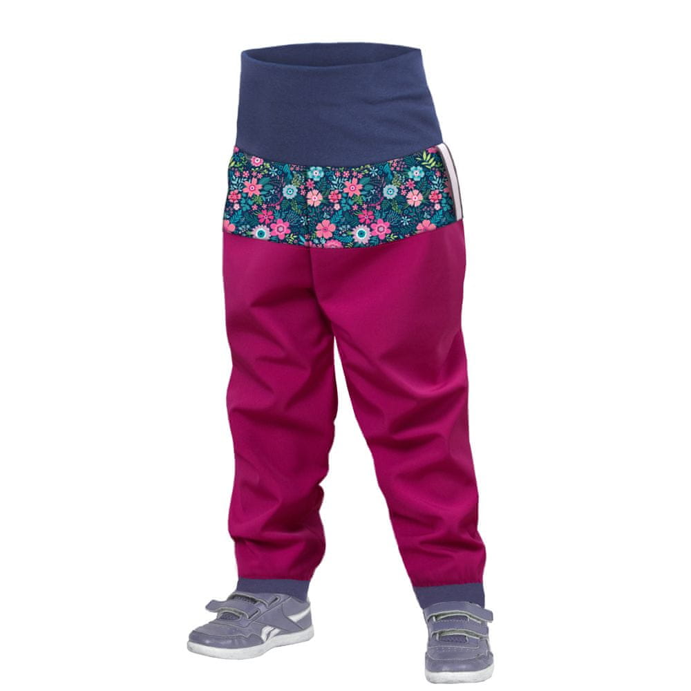 Unuo dívčí batolecí softshellové kalhoty bez zateplení Květinky 74/80 růžová