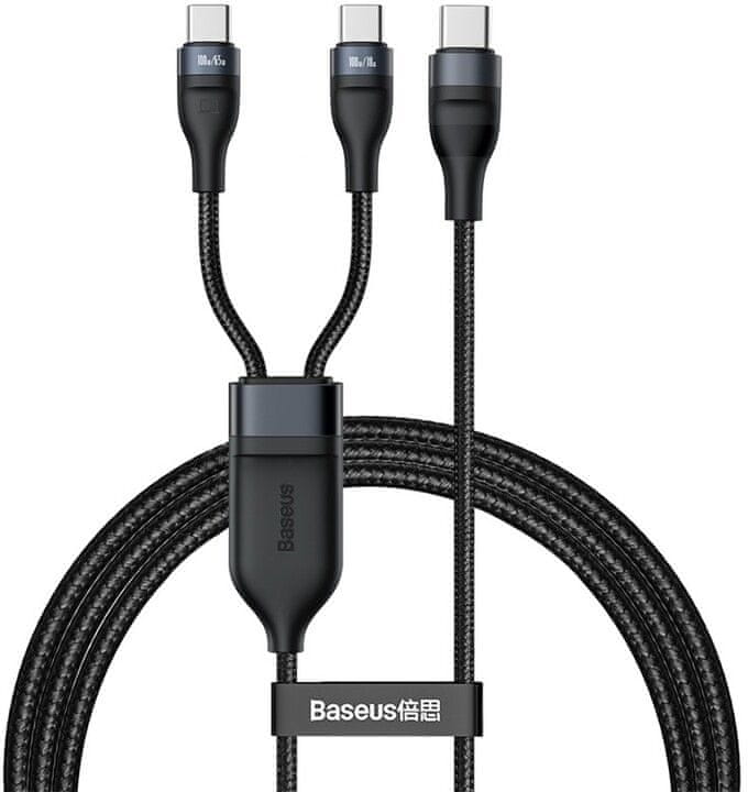 BASEUS Flash Series nabíjecí / datový kabel USB-C na USB-C + USB-C 100W 1,5m CA1T2-C01, černá