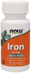 NOW Foods Iron Bisglycinate, železo chelát (Ferrochel), 18 mg, 120 rostlinných kapslí