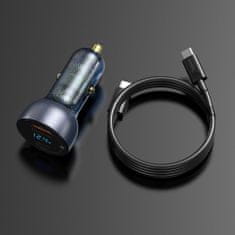 BASEUS autonabíječka USB / USB-C + USB-C / USB-C kabel 65W 5A QC4.0 PD3.0, šedá