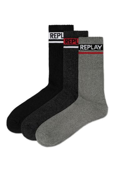Replay Ponožky Tennis 2 Leg Logo 3Prs Card Wrap - Dark G.M./Black/G.Me