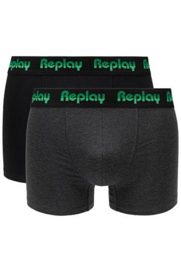 Replay Boxerky Boxer Style 5 Jacquard Logo 2Pcs Box - Black/D G Mel/Gre
