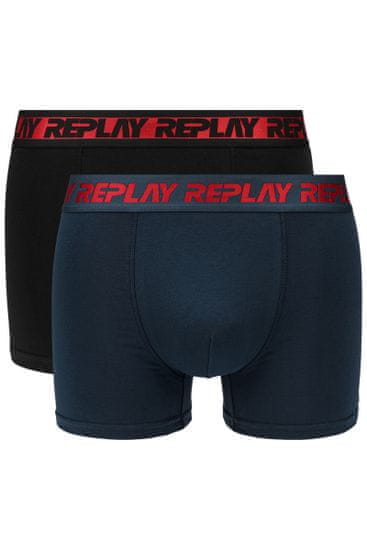 Replay Boxerky Boxer Style 6 T/C Metallic Cuff 2Pcs Box - Dark Blue/Black/Red