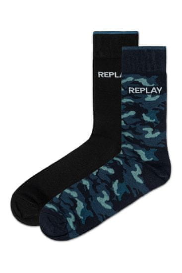 Replay Ponožky Casual Leg Logo&Camouflage 2Prs Banderole - Black/Camouflage Blue