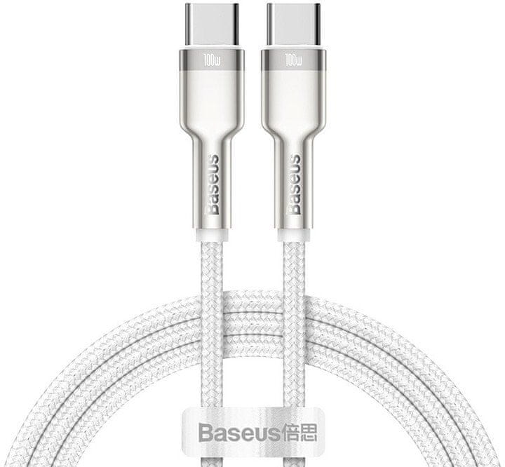 BASEUS Cafule Series nabíjecí / datový kabel USB-C samec na USB-C samec s kovovými koncovkami 100W 1 m CATJK-C02, bílá