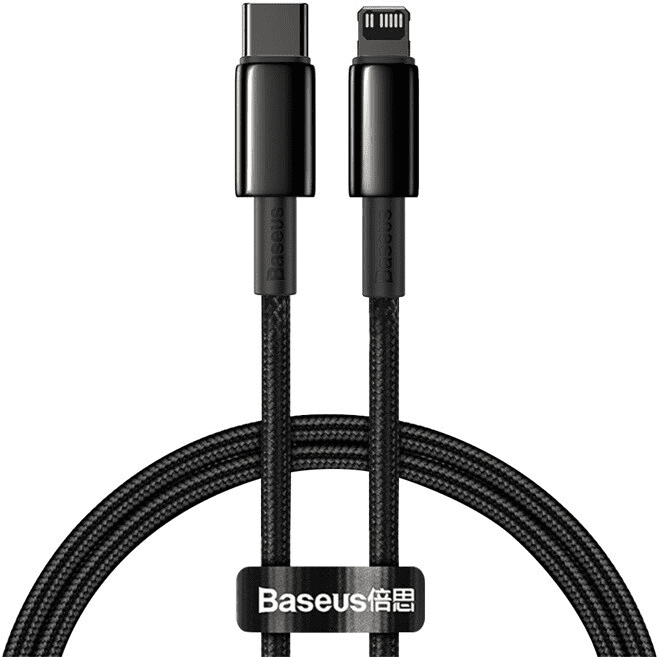 BASEUS Tungsten Gold rychlonabíjecí / datový kabel USB-C na Lightning PD 20 W 1 m CATLWJ-01, černá