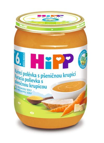 HiPP BIO Kuřecí polévka s pšeničnou krupicí - 6x190g