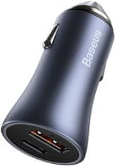 BASEUS Golden Contactor duální adaptér do automobilu USB-A QC + USB-C 40 W CCJD-0G, šedá