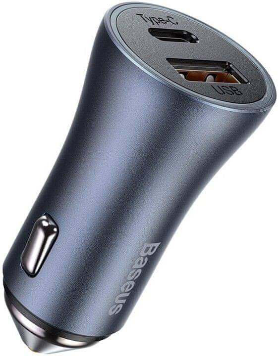 Levně BASEUS Golden Contactor duální adaptér do automobilu USB-A QC + USB-C 40 W CCJD-0G, šedá