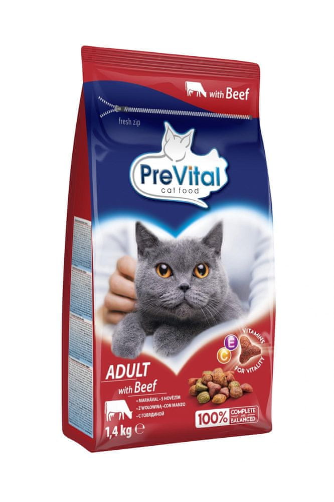Levně PreVital granule kočka Adult hovězí 4x1,4 kg