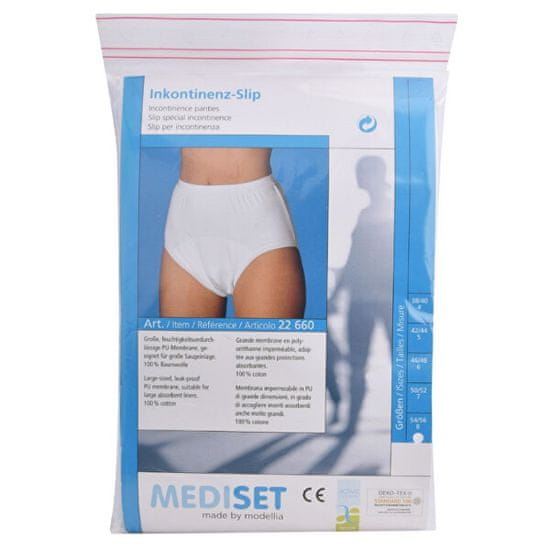 Mediset Inkontinenční dámské kalhotky s integrovanou sací vložkou z mikrofáze a dodatečnou nepropustnou PU -