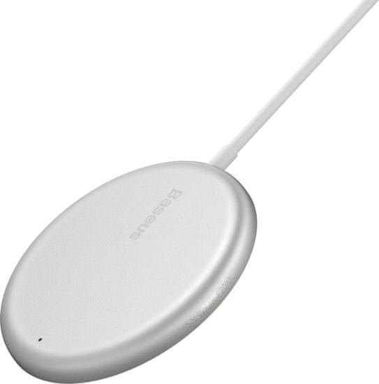 BASEUS Simple Mini magnetická bezdrátová nabíječka + Type-C kabel 1,5 m (kompatibilní s iPhone 12) WXJK-F02, bílá