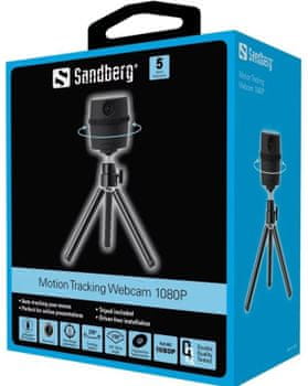 Full HD webkamera Sandberg Motion Tracking Webcam 1080P (134–27) streaming videofelvételhez kiváló minőségű képátvitelhez audio videokonferencia játékhoz