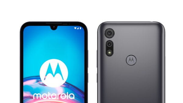 Motorola E6i, Android 10 Go, adaptivní baterie, adaptivní jas, LTE internet čtečka prstů HD velký displej duální fotoaparát hloubkový objektiv