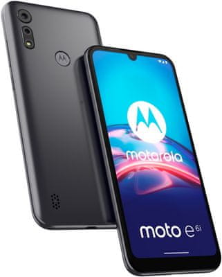 Motorola E6i, levný telefon, dostupný telefon, čtečka otisků prstů, Android 10 Go, duální fotoaparát, velký HD+ displej, baterie 3000 mAh, hloubkový objektiv