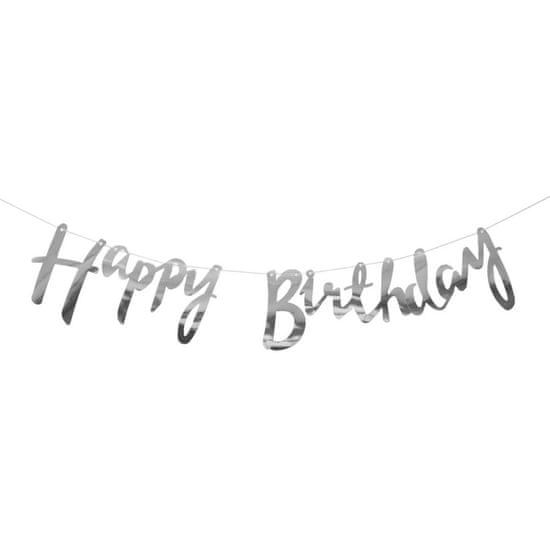 Girlanda narozeniny - Happy Birthday - střibrná - 150 cm
