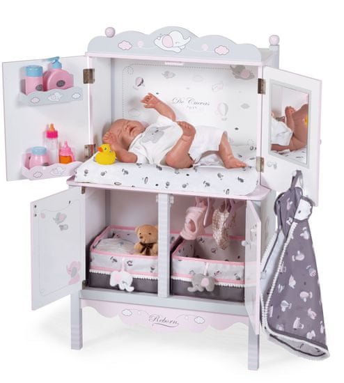 DeCuevas 54835 Dřevěná šatní skříň pro panenky s hracím centrem a doplňky SKY 2020