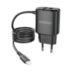 DUDAO A2ProL 2x USB síťová nabíječka s Lightning káblom 12W, černá