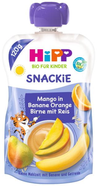 HiPP BIO Snackie Hruška-Pomeranč-Mango-Banán-Rýžová mouka 6 x 120 g