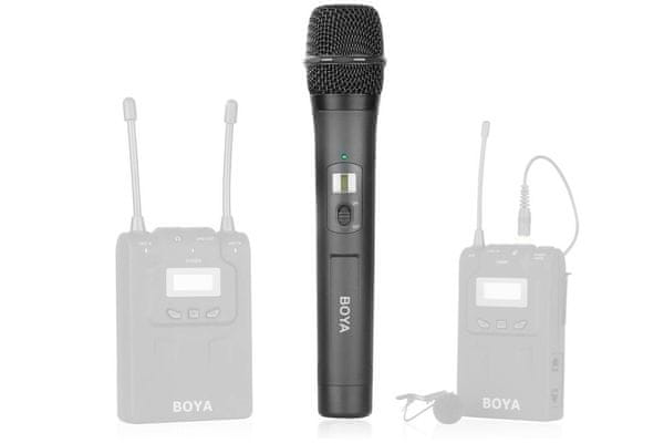 ruční mikrofon boya by-wmh8 Pro aa baterie 48 kanálů ab skupiny kardioidní nízké zkreslení zvuku bezdrátové provedení
