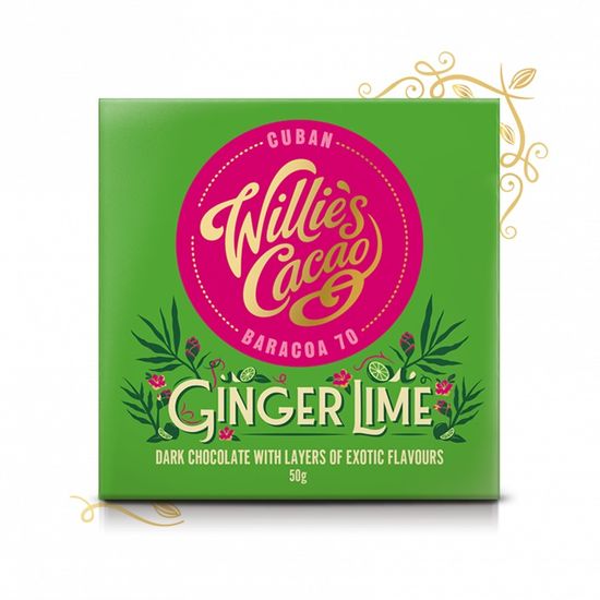 Willies Cacao Čokoláda Ginger Lime hořká se zázvorem a limetkou 70%, 50g