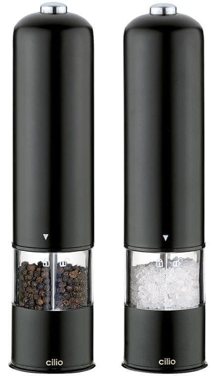 Cilio Set 2 ks mlýnků na pepř a sůl BERGAMO, černý, elektrický