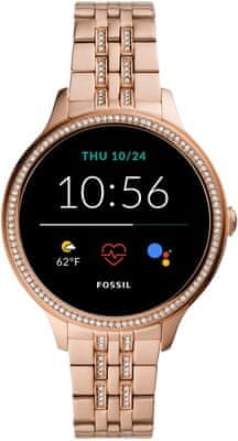 Chytré hodinky Fossil FTW6073 Gen 5E Smartwatch digitální zobrazení času certifikace voděodolnost 3 ATM notifikace z telefonu zvedání hovorů měření tepu krokoměr sledování fyzické aktivity Android iOS dlouhá výdrž baterie smartwatch Wear OS Google Fit AMOLED displej Gorilla Glass monitoring spánku