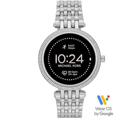 Inteligentné hodinky Michael Kors MKT5126 Darci Gen 5E Smartwatch digitálne zobrazenie času certifikácia vodoodolnosť 5 ATM notifikácia z telefónu zdvíhanie hovorov meranie tepu krokomer sledovanie fyzickej aktivity Android iOS dlhá výdrž batérie smartwatch Wear OS Google Fit AMOLED displej Gorilla Glass monitoring spánku prehľad športových aktivít nastaviteľný vzhľad ciferníka GPS Wifi Bluetooth akcelerometer gyroskop
