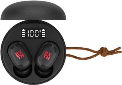 moderní bezdrátová Bluetooth 5.0 sluchátka buxton rei tw 051 odolná potu a prachu 15 m dosah 6mm měniče šťavnatý dynamický zvuk podpora hlasového ovládání dotyková tlačítka výdrž 6 h na nabití nabíjecí box pro 3 plná nabití duální mikrofony pro čisté handsfree hovory