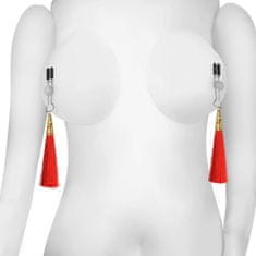 Lovetoy LoveToy Glamor Tassel Nipple Clamp Red, červené svorky na bradavky s třásněmi 14 cm