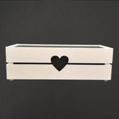 AMADEA Dřevěný obal na truhlík se srdcem bílý, 52x21,5x17cm Český výrobek