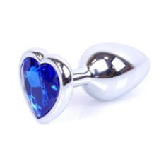 Boss Series Boss Series Jewellery Silver Heart Plug Dark Blue - stříbrný anální kolík s drahokamem ve tvaru srdce 7 x 2,7 cm