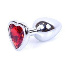 Boss Series Boss Series Jewellery Silver Heart Plug Red - stříbrný anální kolík s drahokamem ve tvaru srdce 7 x 2,7 cm