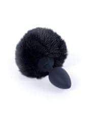 Boss Series Černý králičí ocásek na silikonovém análním kolíku, 6,5 x 2,7 cm