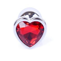 Boss Series Boss Series Jewellery Silver Heart Plug Red - stříbrný anální kolík s drahokamem ve tvaru srdce 7 x 2,7 cm