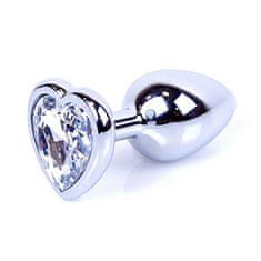 Boss Series Boss Series Jewellery Silver Heart Plug Clear - stříbrný anální kolík s drahokamem ve tvaru srdce 7 x 2,7 cm