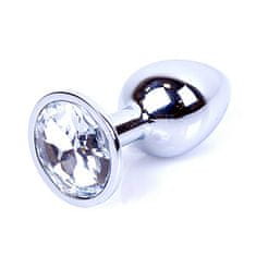 Boss Series Boss Series Jewellery Silver Plug CLEAR - stříbrný anální kolík s drahokamem 7 x 2,7 cm