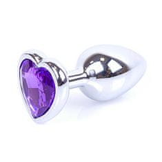 Boss Series Boss Series Jewellery Silver Heart Plug Purple - stříbrný anální kolík s drahokamem ve tvaru srdce 7 x 2,7 cm