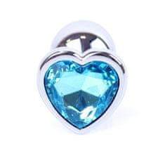 Boss Series Boss Series Jewellery Silver Heart Plug Light Blue - stříbrný anální kolík s drahokamem ve tvaru srdce 7 x 2,7 cm