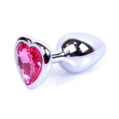 Boss Series Boss Series Jewellery Silver Heart Plug Pink - stříbrný anální kolík s drahokamem ve tvaru srdce 7 x 2,7 cm