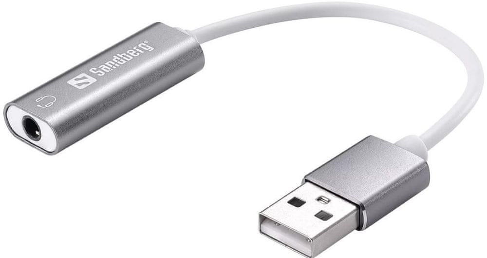 Sandberg Headset USB converter, adaptér 3,5mm jack na USB, bílá/stříbrná - zánovní
