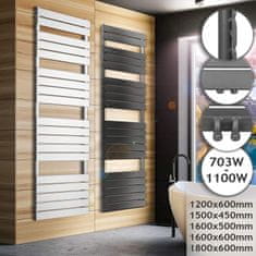 Greatstore Designový koupelnový radiátor 1500 x 450 mm, bílý